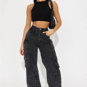 Women's High Rise Black Cargo Jeans